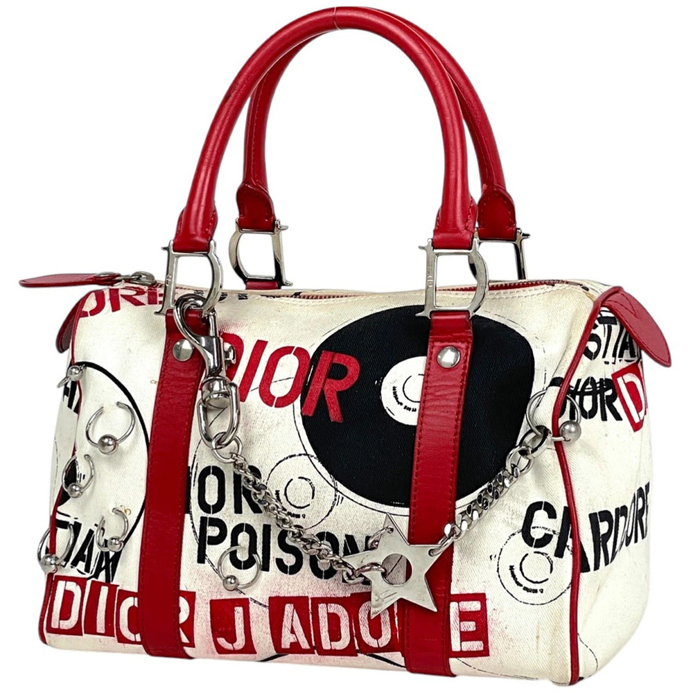 Christian Dior handbag hardcore Boston canvas white red